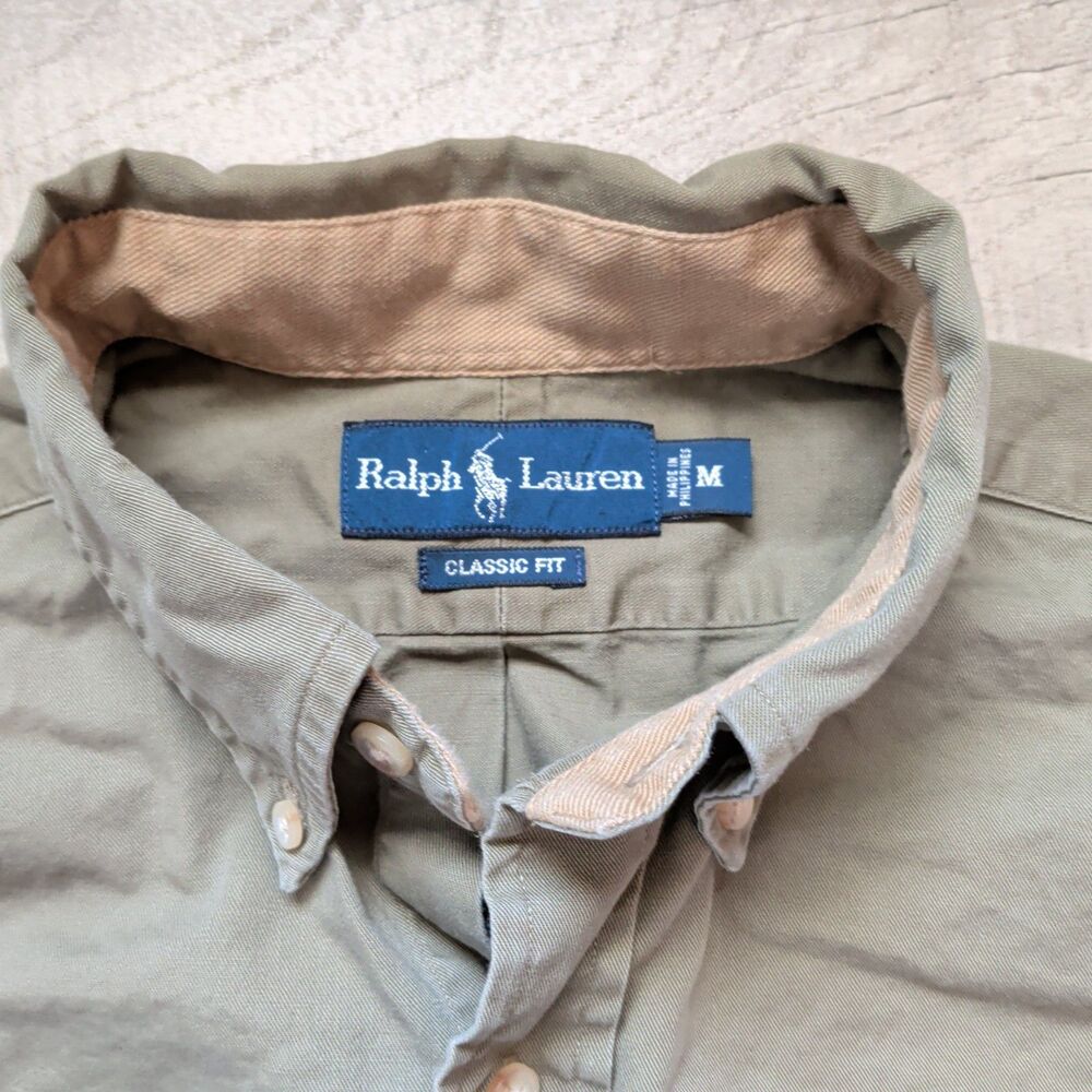Vintage 90’s polo Ralph Lauren Country Shirt Men’s Size M Beige Elbow Patched - Picture 3 of 6